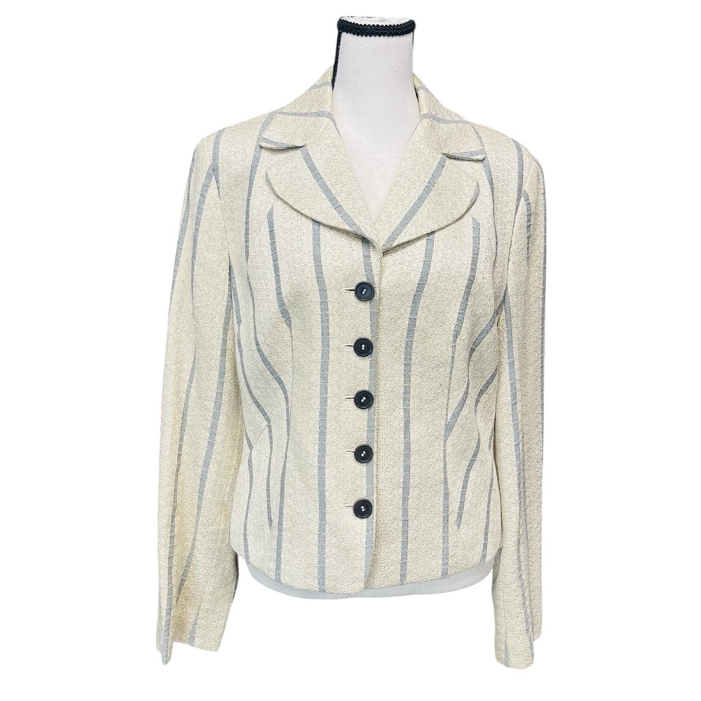 Barneys New York Cream and Gray Blazer with Notched Lapel